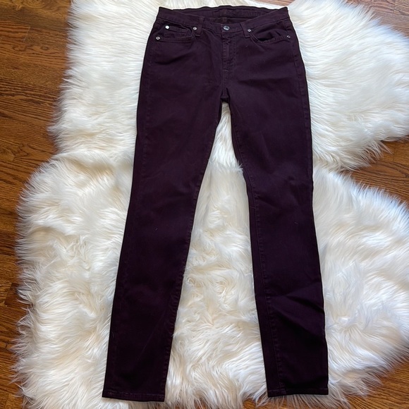 7 For All Mankind Skinny Jean in Dark Burgundy - Picture 2 of 7